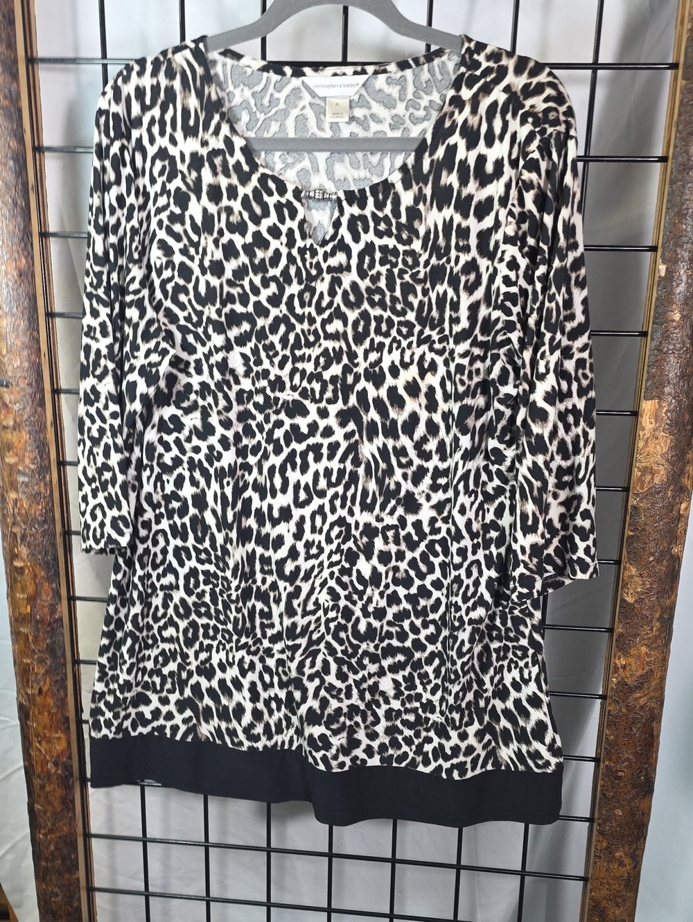 Christopher & Banks Black and White Leopard Print Tunic with Solid Hem